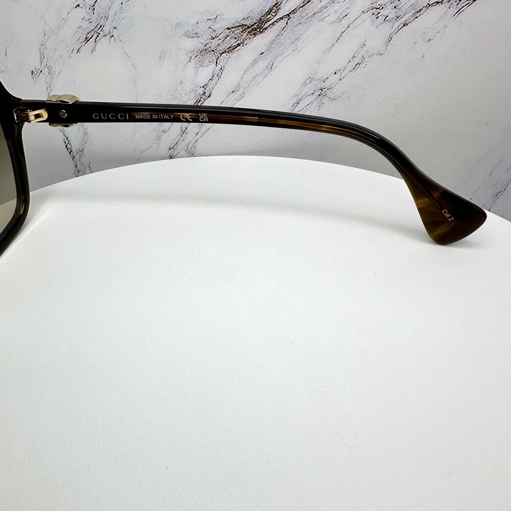 New GUCCI Sunglasses Brown Square Oversized Gold Metal GG Logo 56mm - Picture 12 of 16
